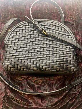 Anthropologie Black Woven Leather Crossbody Bag 000831
